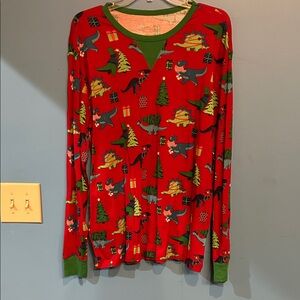 Festive Dinosaur Print Men’s Adult Large Red Pajama Top